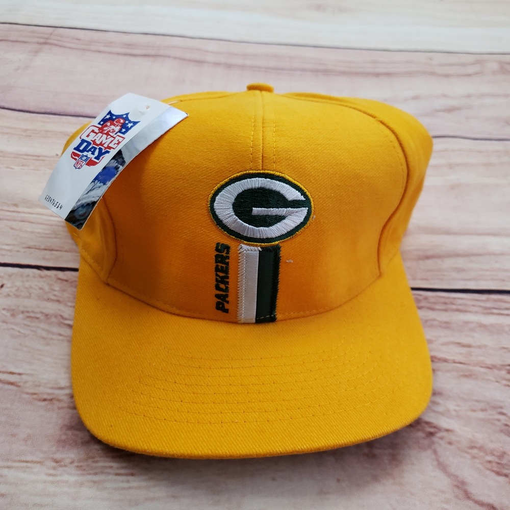 VTG Green Bay Packers Hat Cap Snap Back Yellow NFL Football Logo 7 Mens 90s A1